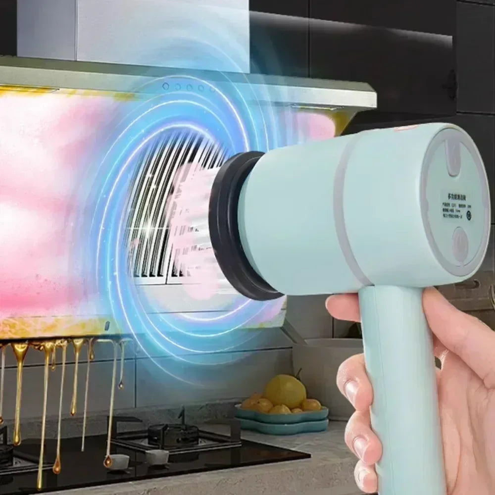 Electric scrubber cleaning greasy kitchen range hood with powerful rotating brush
